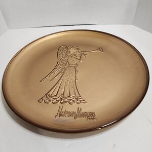 Neiman Marcus 2016 GOLD Holiday Serving Tray Platter Angel & Horn 13" No Box